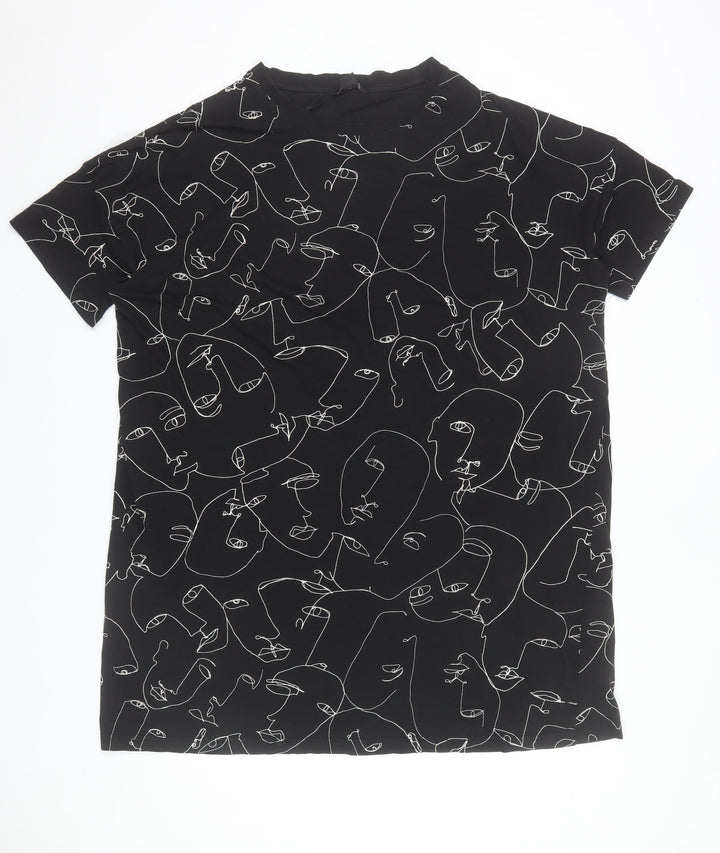 Monki Women Black Abstract Print T-Shirt Dress Size S