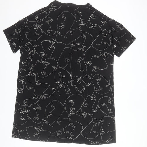 Monki Women Black Abstract Print T-Shirt Dress Size S