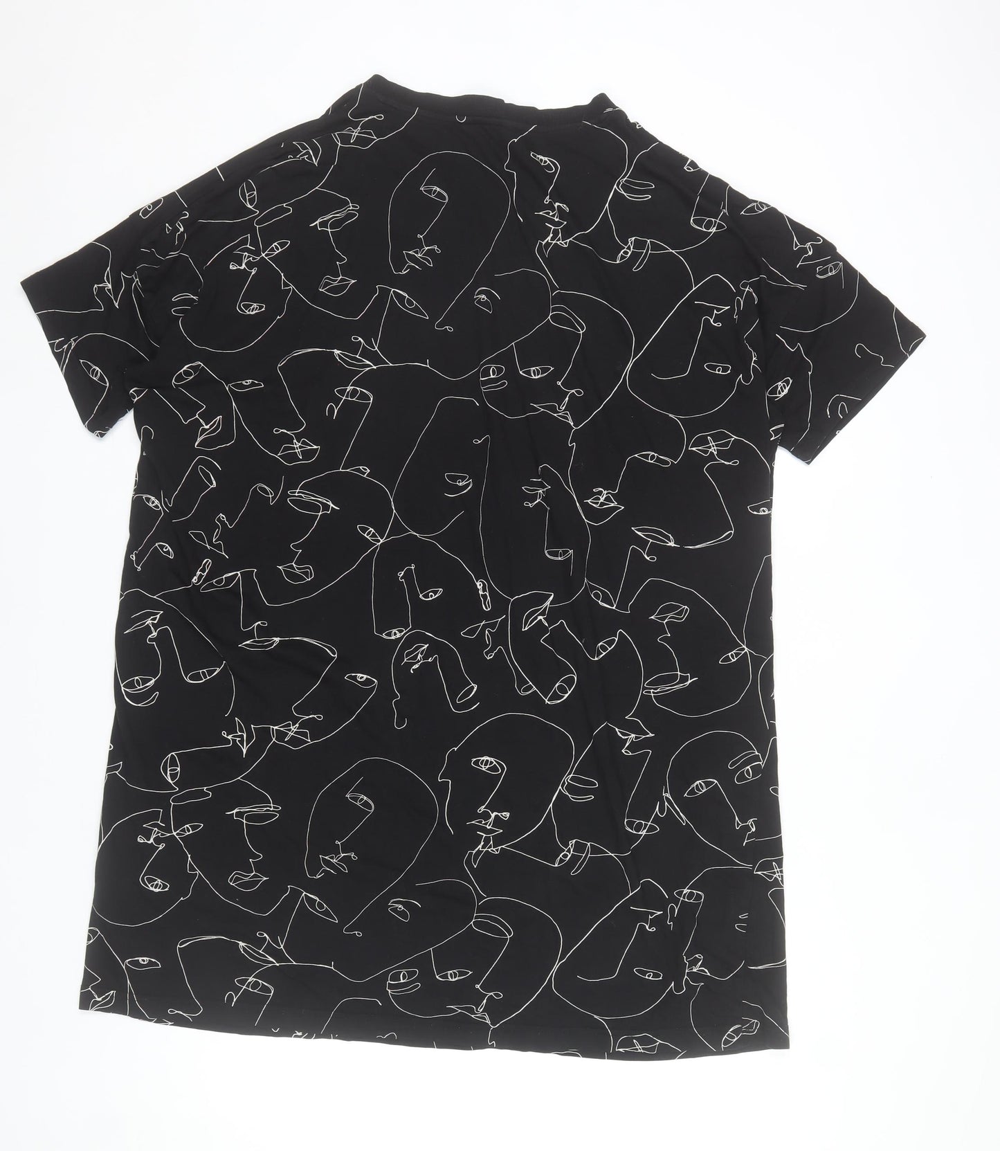 Monki Women Black Abstract Print T-Shirt Dress Size S