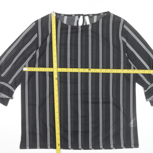 Af-Ideal Women’s Black Striped Blouse L 3/4 Flared Sleeve Tunic Top