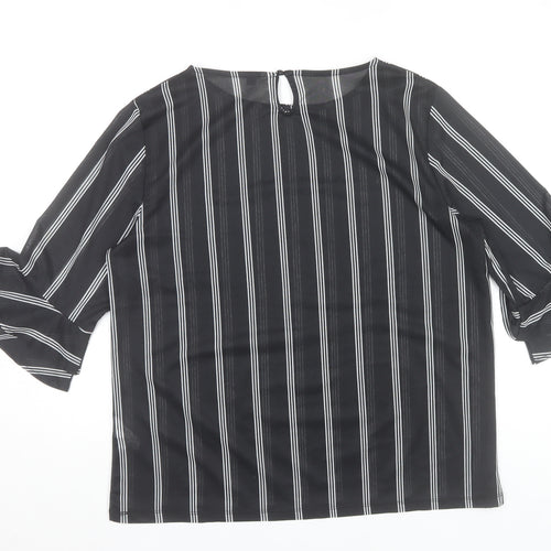 Af-Ideal Women’s Black Striped Blouse L 3/4 Flared Sleeve Tunic Top