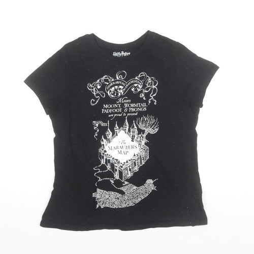 Harry Potter Women’s Black XS T-Shirt Marauder’s Map Casual Top