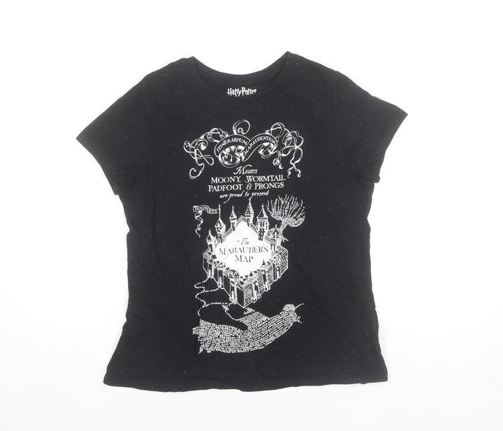 Harry Potter Women’s Black XS T-Shirt Marauder’s Map Casual Top