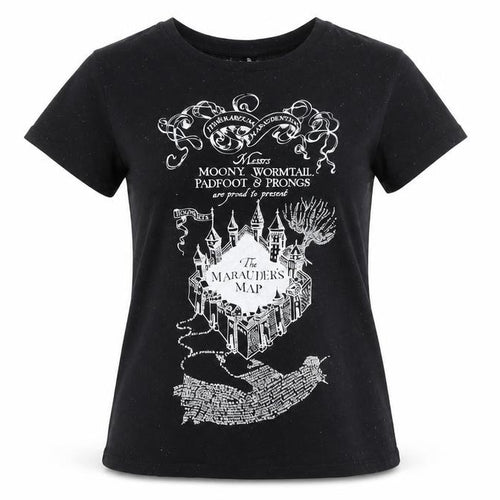 Harry Potter Women’s Black XS T-Shirt Marauder’s Map Casual Top