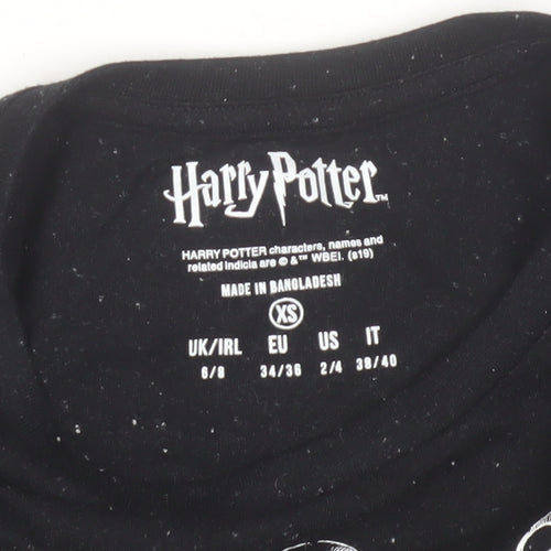 Harry Potter Women’s Black XS T-Shirt Marauder’s Map Casual Top