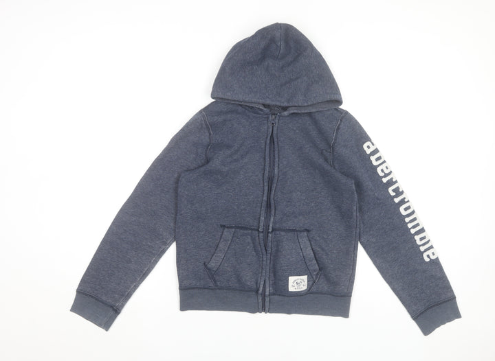 Abercrombie Boys Blue Full Zip Hoodie L Logo Hooded Sweatshirt