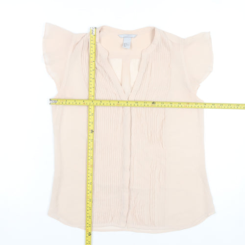 H&M Women’s Beige Pleated V-Neck Tunic Blouse Size 8 Flutter Sleeve