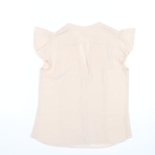 H&M Women’s Beige Pleated V-Neck Tunic Blouse Size 8 Flutter Sleeve