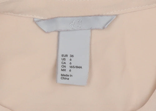 H&M Women’s Beige Pleated V-Neck Tunic Blouse Size 8 Flutter Sleeve