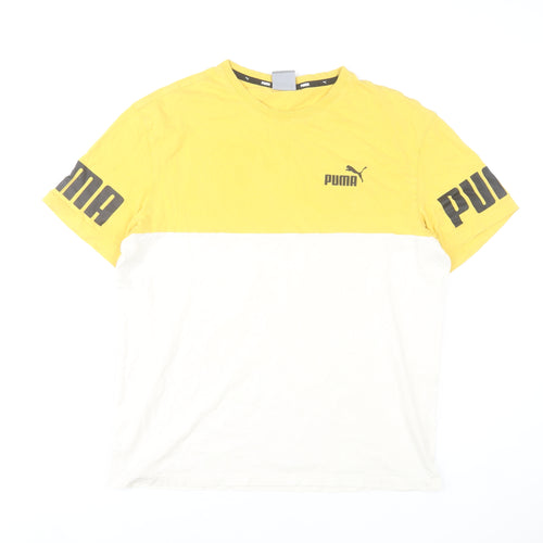 Puma Men Yellow White Colourblock Logo T-Shirt Size M