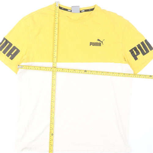 Puma Men Yellow White Colourblock Logo T-Shirt Size M