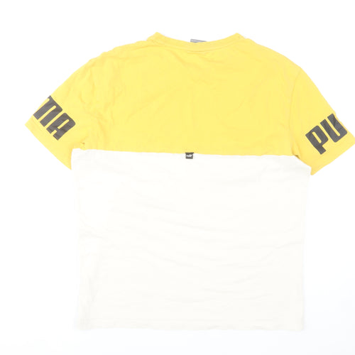 Puma Men Yellow White Colourblock Logo T-Shirt Size M
