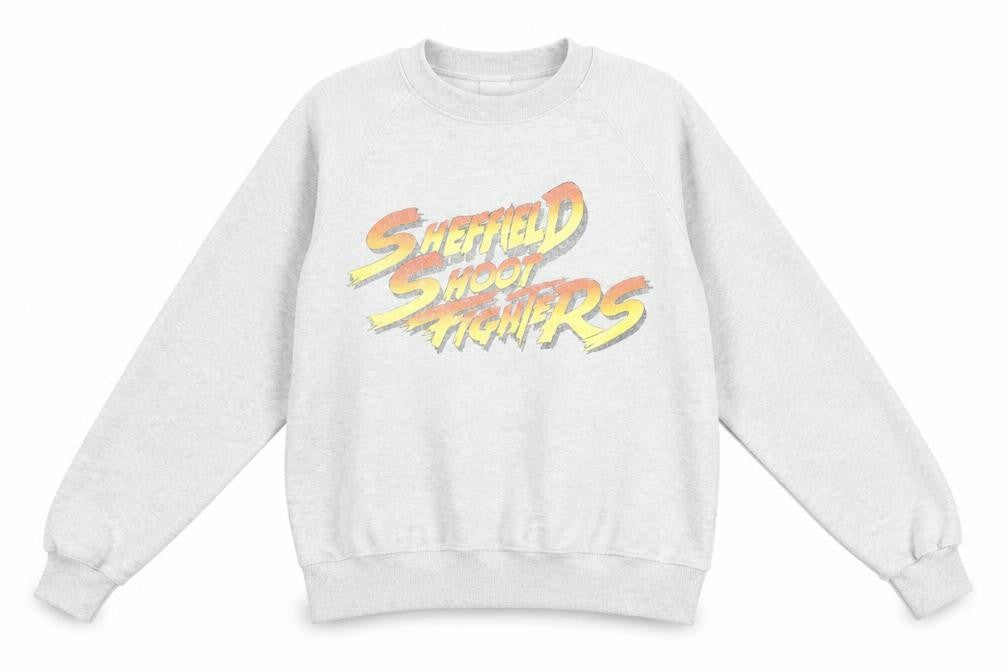 Front view of unisex adults grey sheffield shoot fighters sweatshirt s regular fit