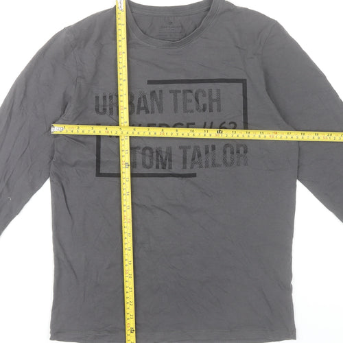 Tom Tailor Men Grey Small Long Sleeve Cotton Graphic T-Shirt