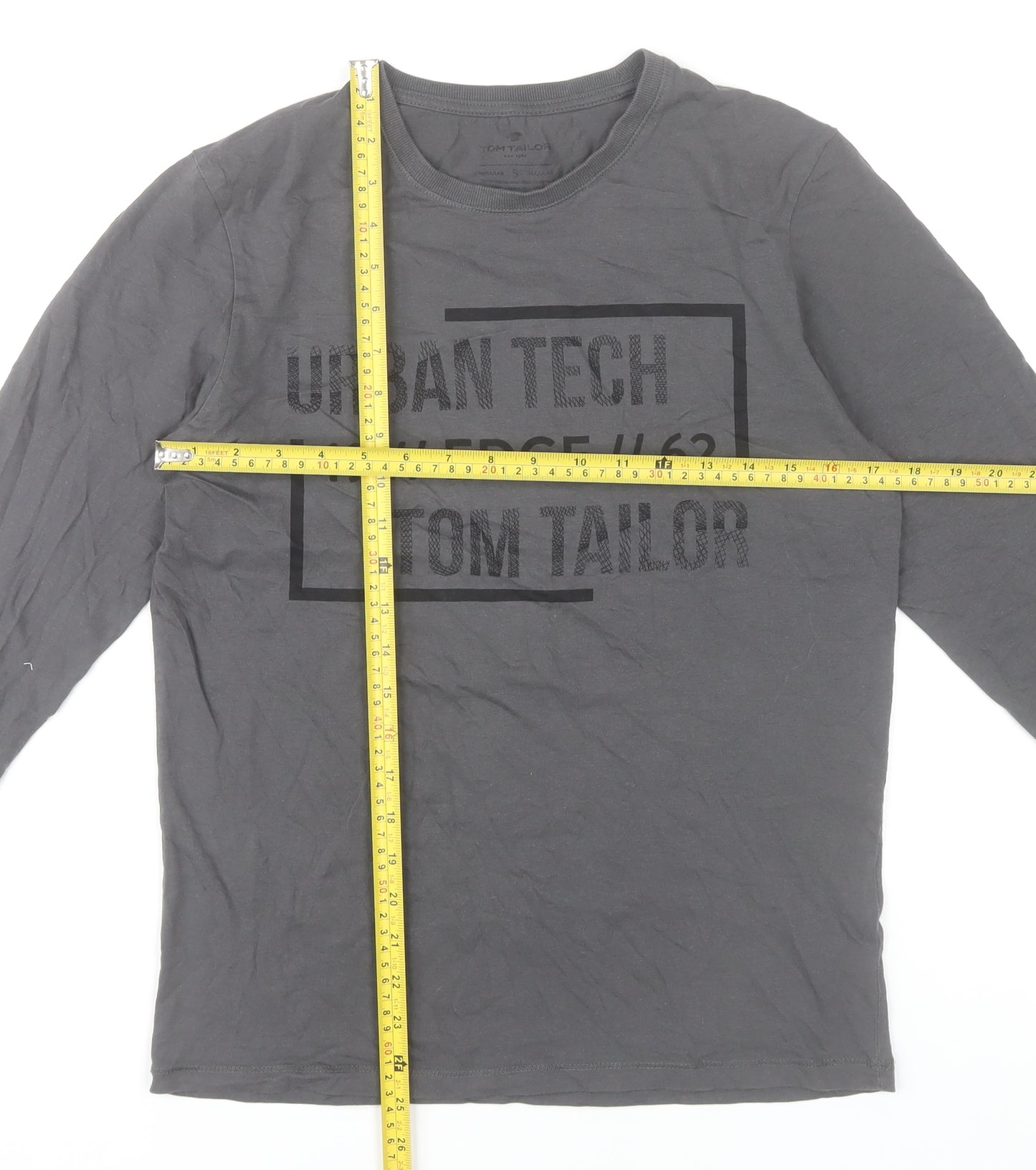 Tom Tailor Men Grey Small Long Sleeve Cotton Graphic T-Shirt