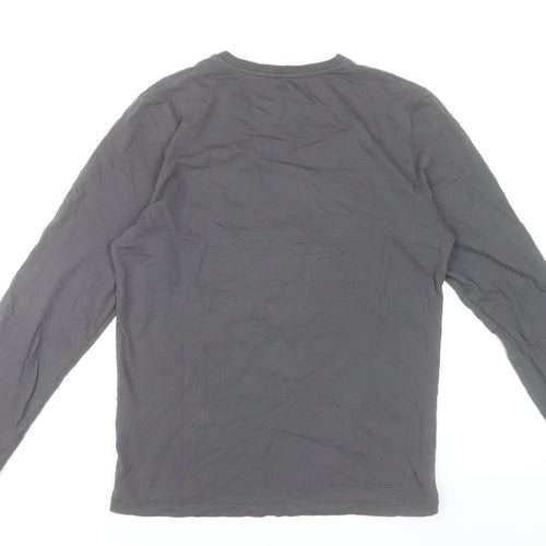 Tom Tailor Men Grey Small Long Sleeve Cotton Graphic T-Shirt