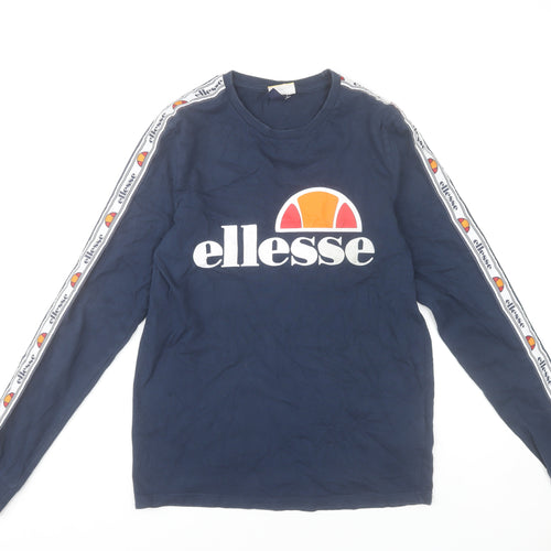 Ellesse Womens Blue Long Sleeve Logo T-Shirt UK 10 Cotton