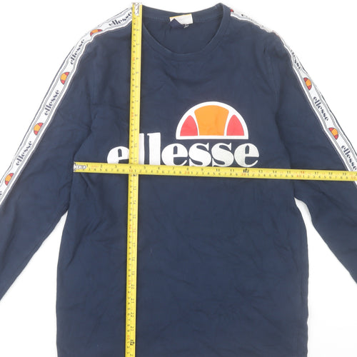 Ellesse Womens Blue Long Sleeve Logo T-Shirt UK 10 Cotton