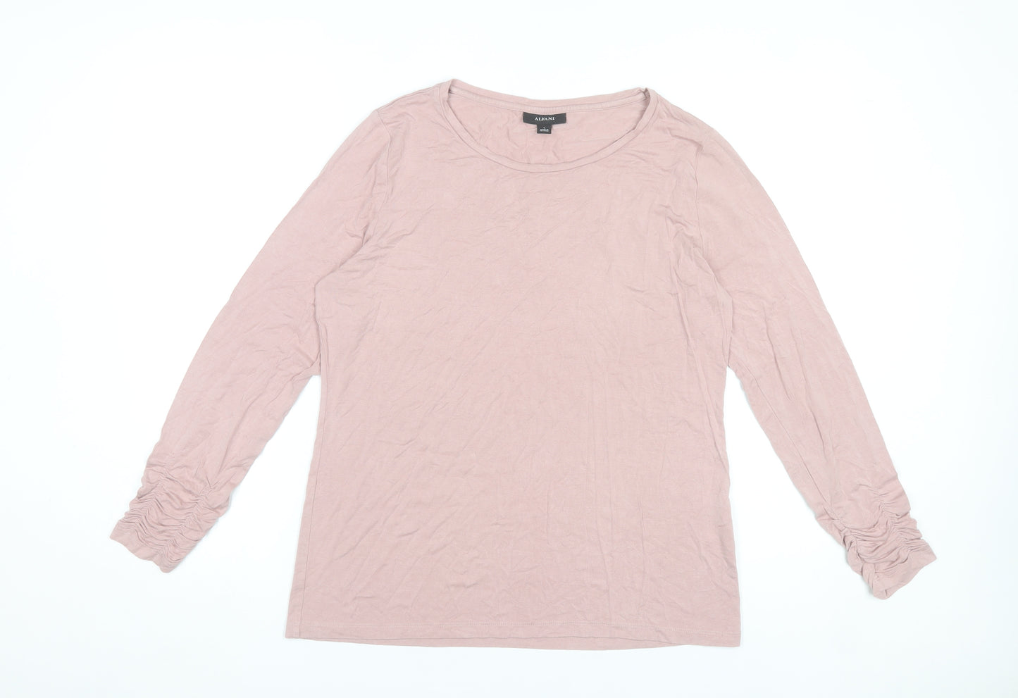 Alfani Women Pink Jersey Long Sleeve Scoop Neck T-Shirt Size L