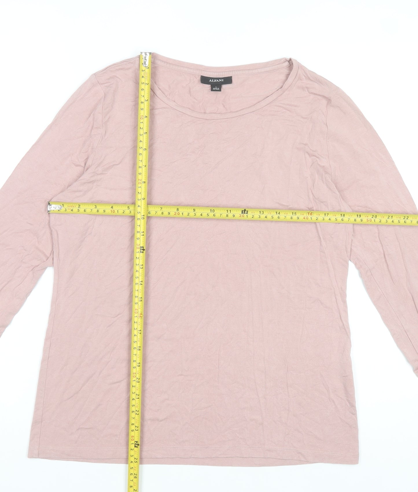 Alfani Women Pink Jersey Long Sleeve Scoop Neck T-Shirt Size L