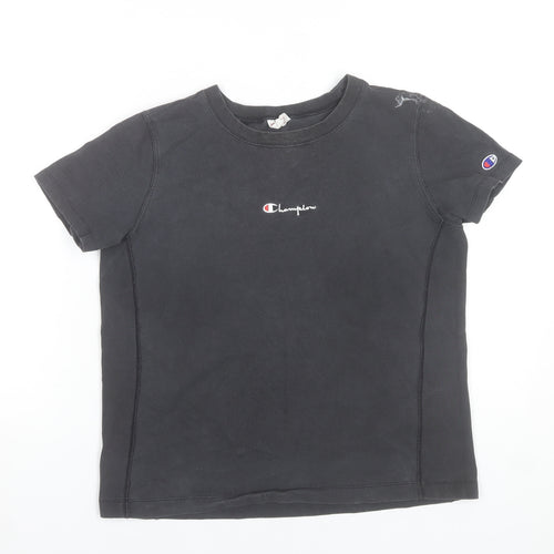 Champion Women Black Medium Basic Cotton Short Sleeve T-Shirt