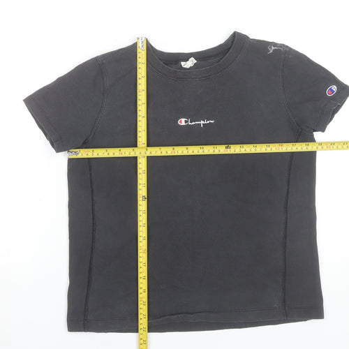Champion Women Black Medium Basic Cotton Short Sleeve T-Shirt