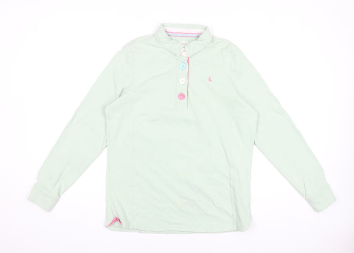 Joules Womens Sage Green Polo Shirt Size 12 Long Sleeve Cotton