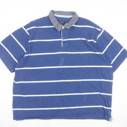 Maine New England Mens Blue Striped Cotton Polo Shirt 2XL