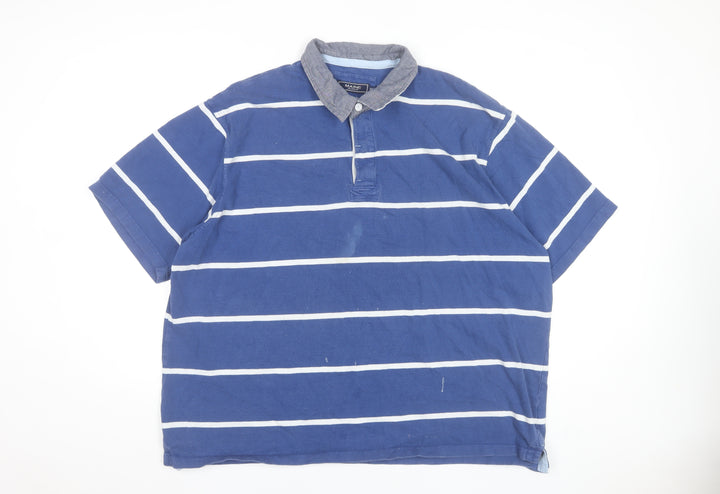 Maine New England Mens Blue Striped Cotton Polo Shirt 2XL