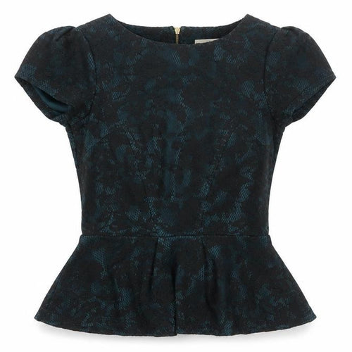 Almari Women’s Blue Floral Jacquard Peplum Blouse Size 8