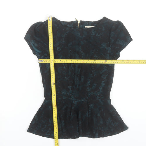 Almari Women’s Blue Floral Jacquard Peplum Blouse Size 8