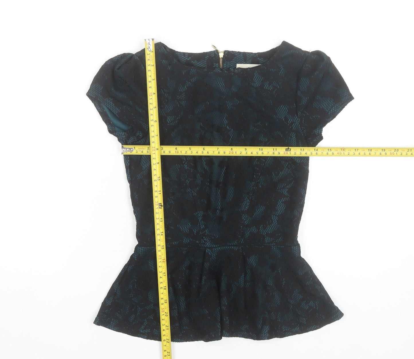Almari Women’s Blue Floral Jacquard Peplum Blouse Size 8