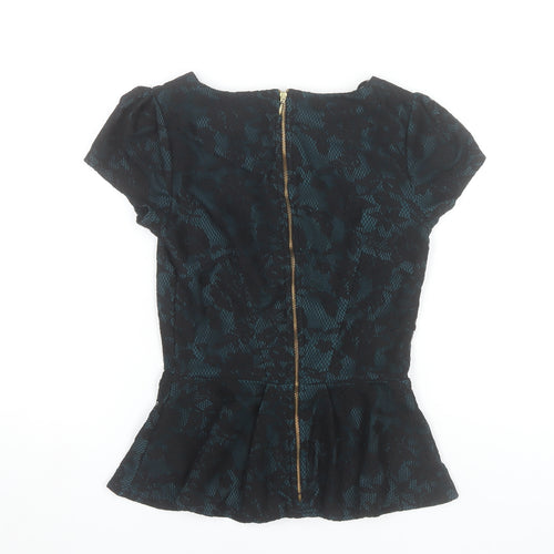 Almari Women’s Blue Floral Jacquard Peplum Blouse Size 8