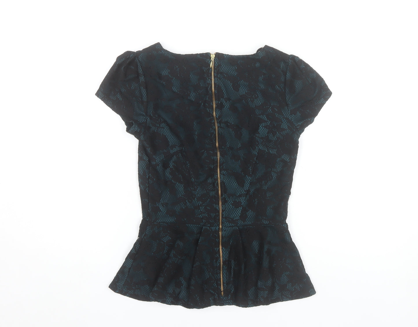 Almari Women’s Blue Floral Jacquard Peplum Blouse Size 8