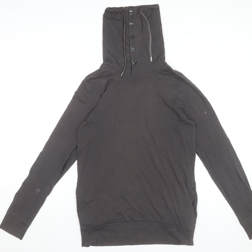 Topman Men’s Grey XS Henley Hooded Long Sleeve Cotton T-Shirt