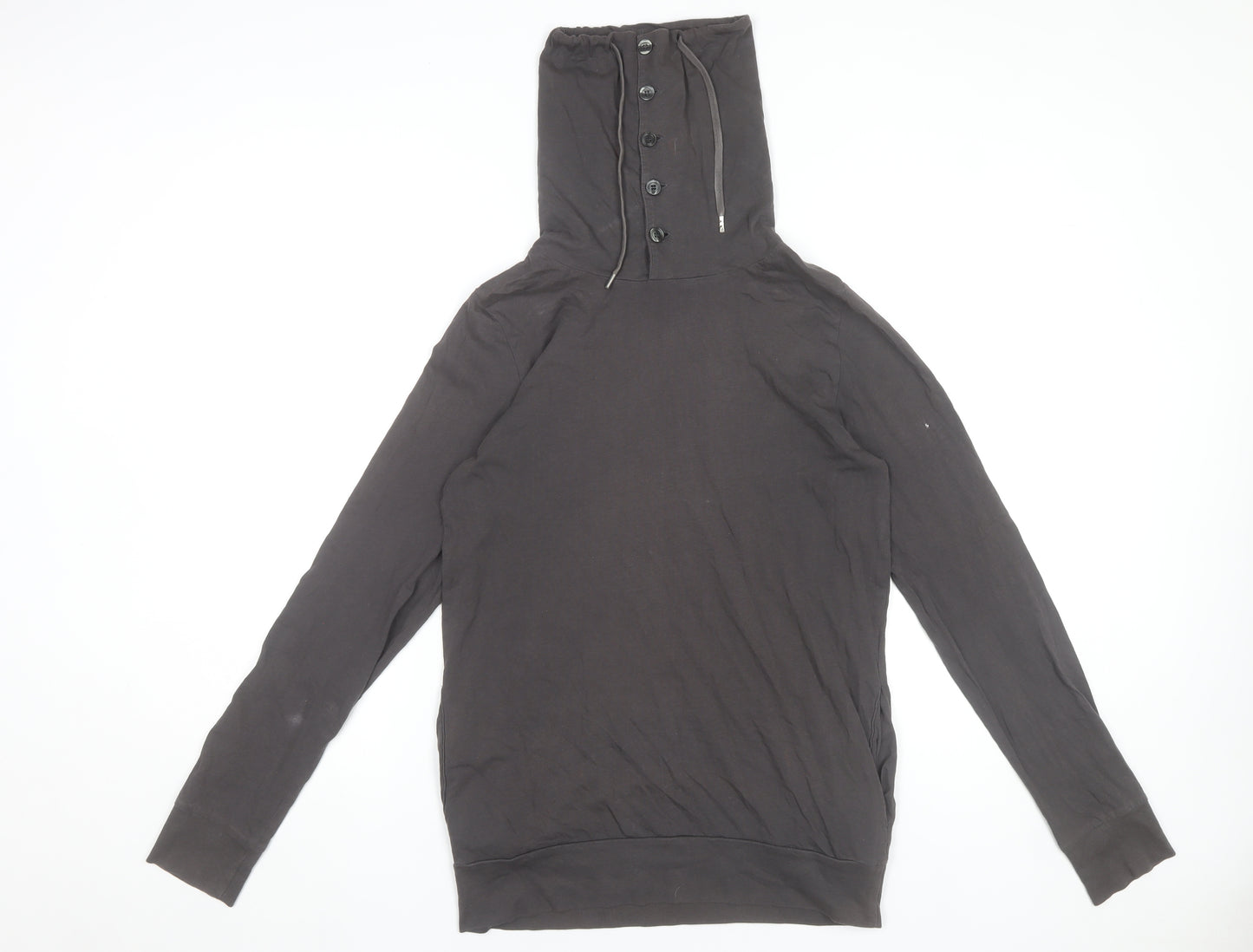 Topman Men’s Grey XS Henley Hooded Long Sleeve Cotton T-Shirt