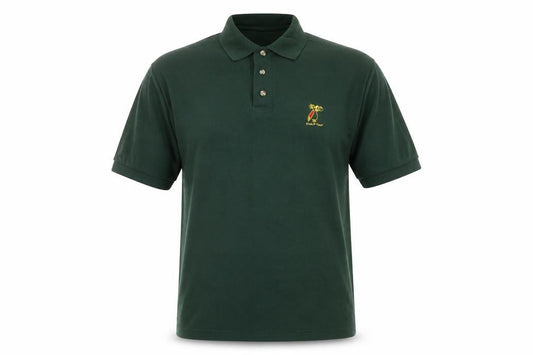 Front view of Fruit of the Loom Men’s Green Polo Shirt XL Embroidered Casual