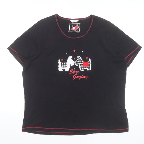 Bm Women’s Black Cotton Pyjama Top Size 20-22 Dog Print T-Shirt