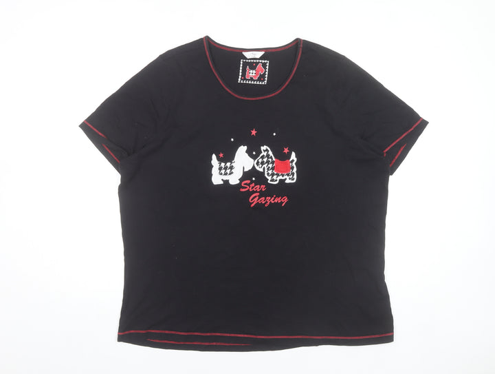 Bm Women’s Black Cotton Pyjama Top Size 20-22 Dog Print T-Shirt