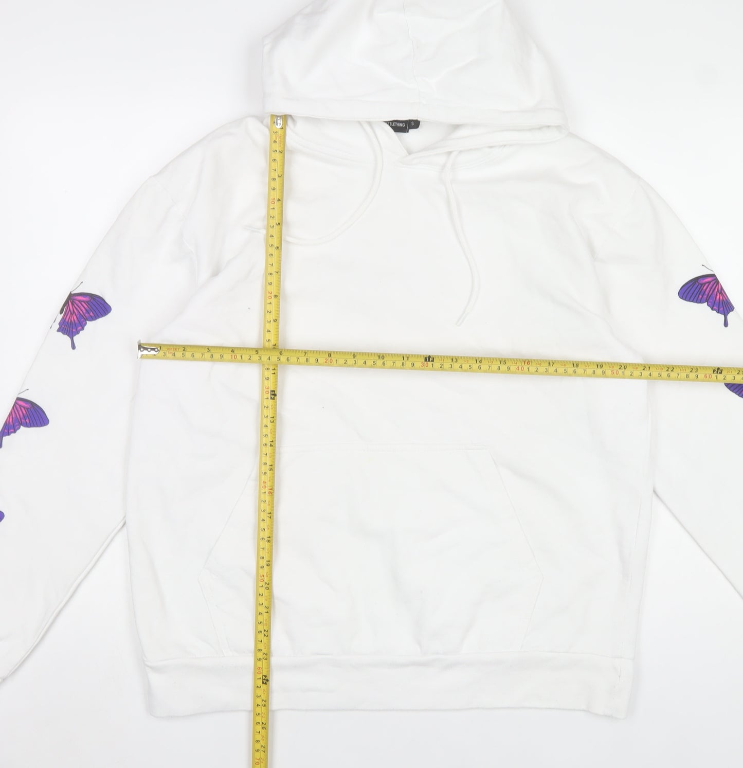 PrettyLittleThing Women’s White Butterfly Hoodie Small Pullover
