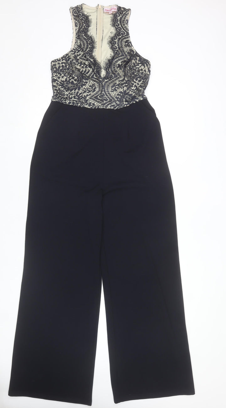 Pink Boutique Women’s Black Ivory Lace V-Neck Sleeveless Wide-Leg Jumpsuit Size 12