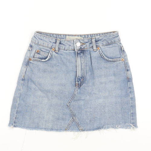 Topshop Women Blue Size 8 Mini Denim Skirt Pockets Fringe