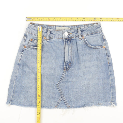 Topshop Women Blue Size 8 Mini Denim Skirt Pockets Fringe