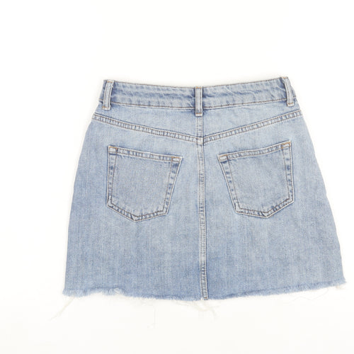 Topshop Women Blue Size 8 Mini Denim Skirt Pockets Fringe