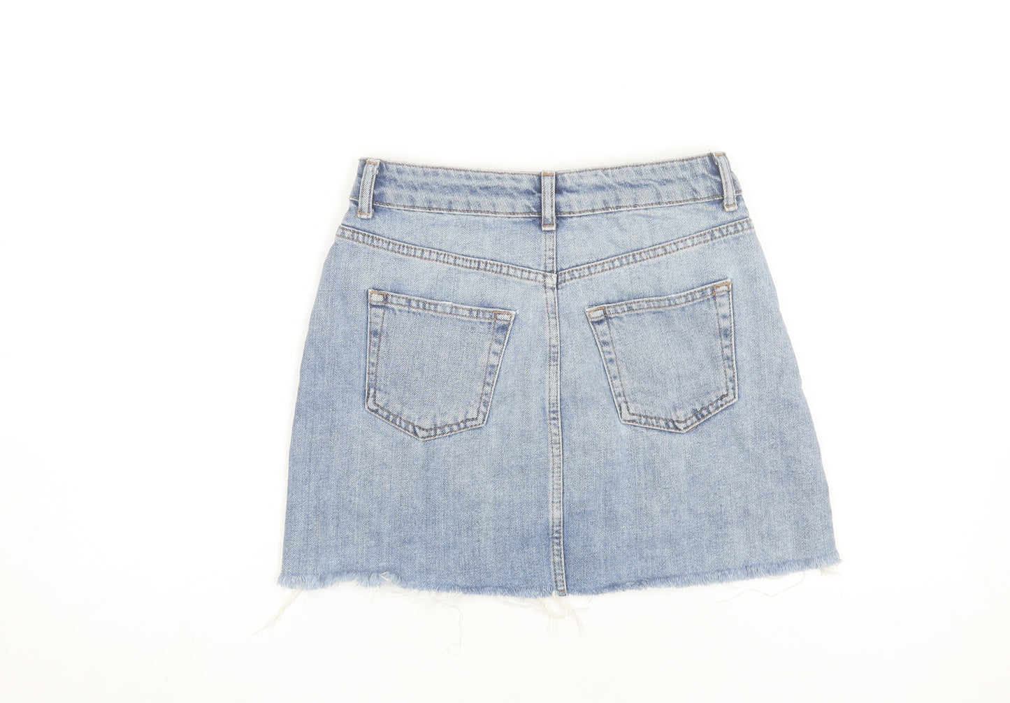 Topshop Women Blue Size 8 Mini Denim Skirt Pockets Fringe