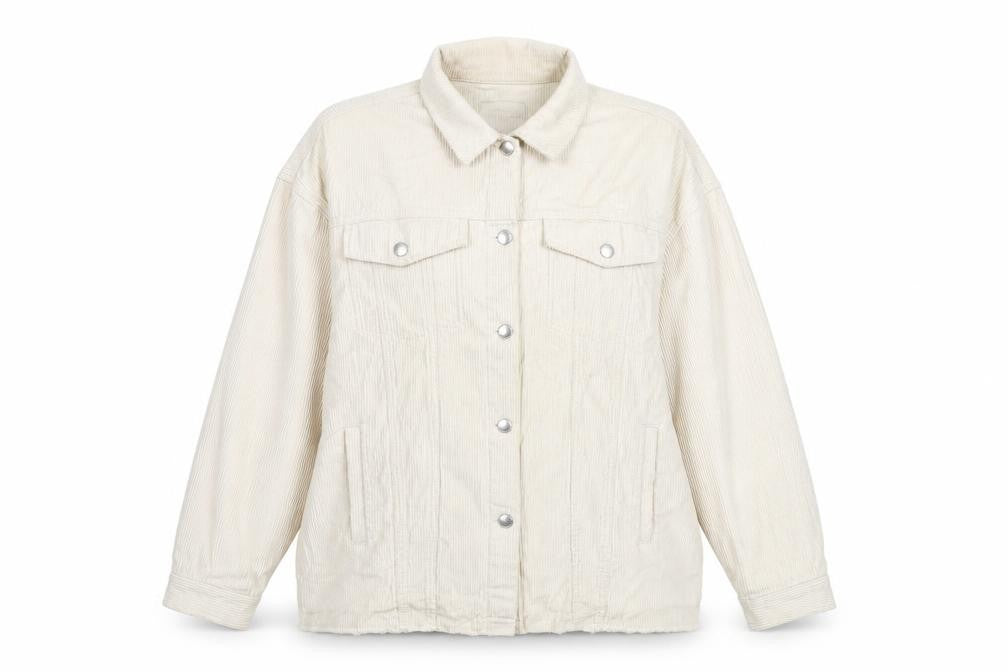 Front view of RESERVED women’s beige corduroy jacket xl casual buttoned