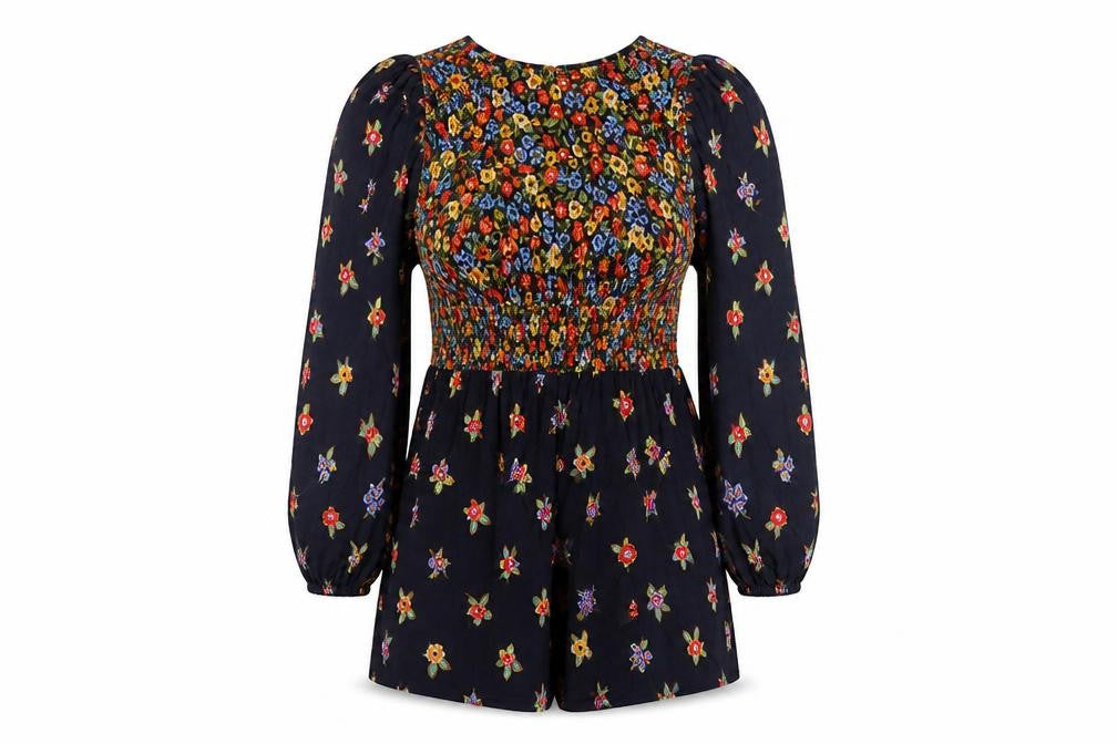 Front view of ASOS women’s multicoloured floral long sleeve playsuit uk 18