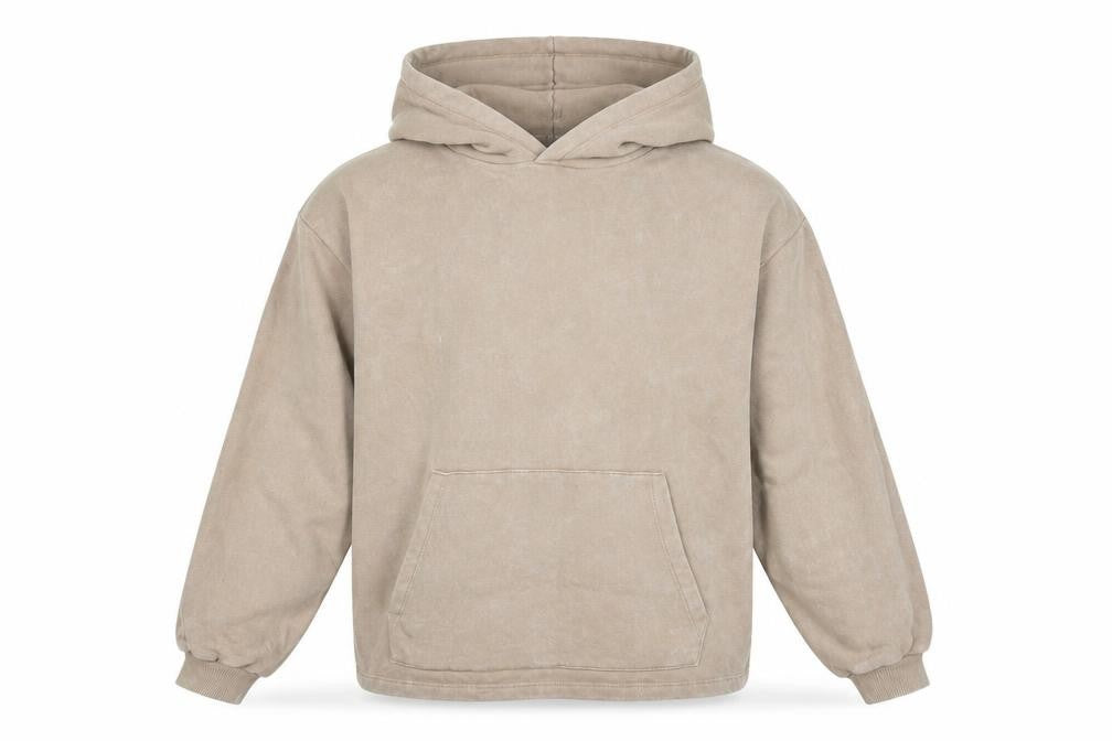 Front view of ASOS DESIGN Men’s Beige Pullover Hoodie, size S, Regular Fit