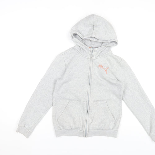 Puma Boys Grey Full Zip Hoodie 11-12 Years Regular Fit Casual Sportswear