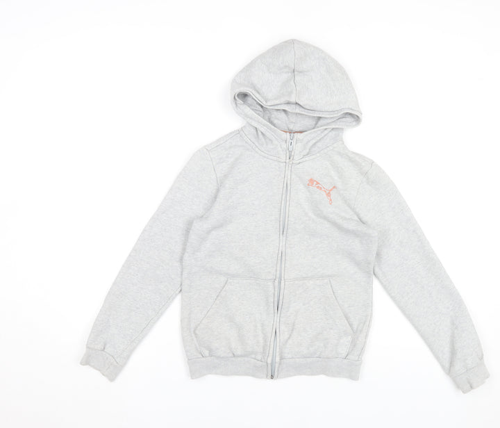 Puma Boys Grey Full Zip Hoodie 11-12 Years Regular Fit Casual Sportswear